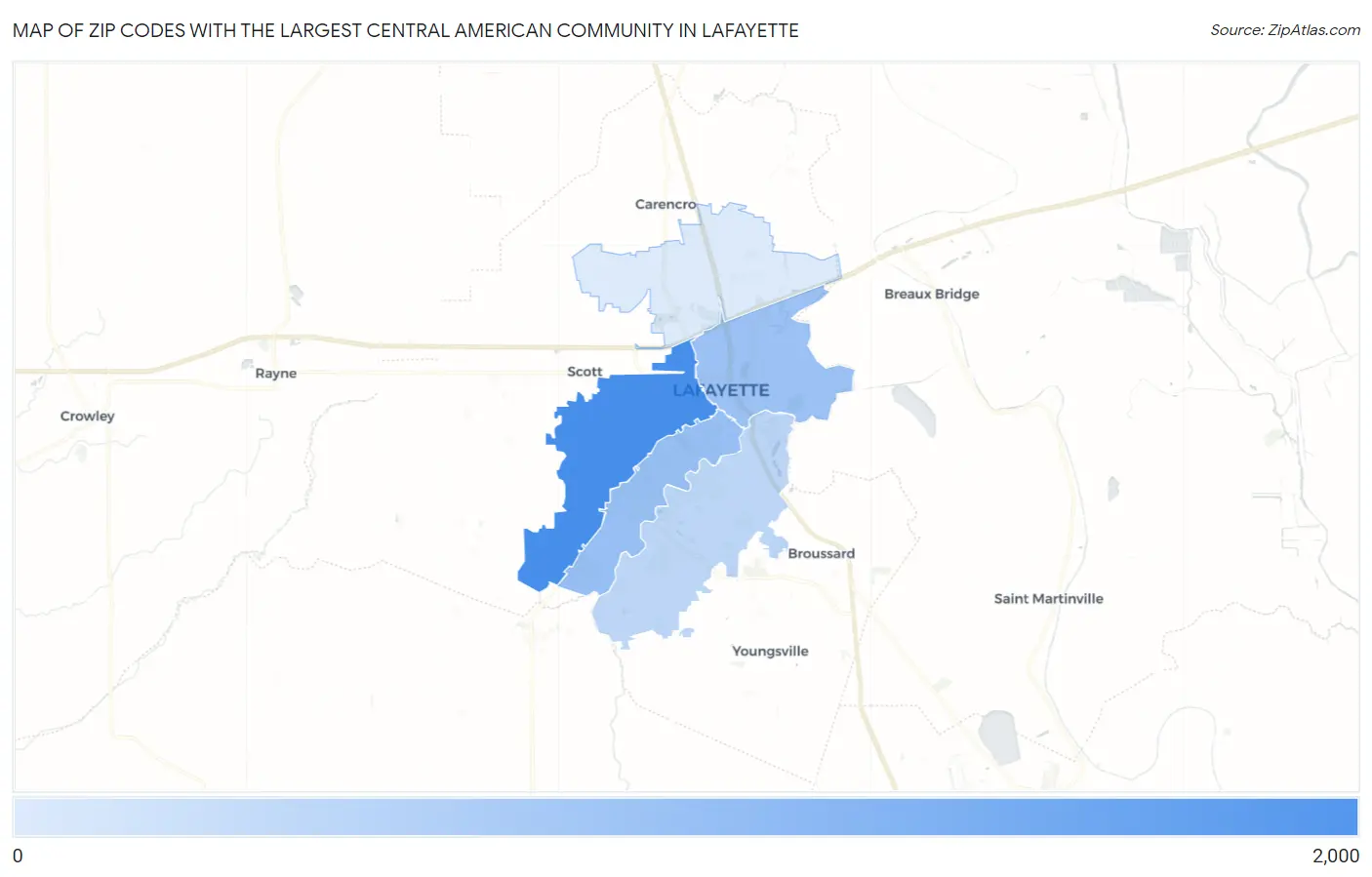 Zip Codes with the Largest Central American Community in Lafayette Map
