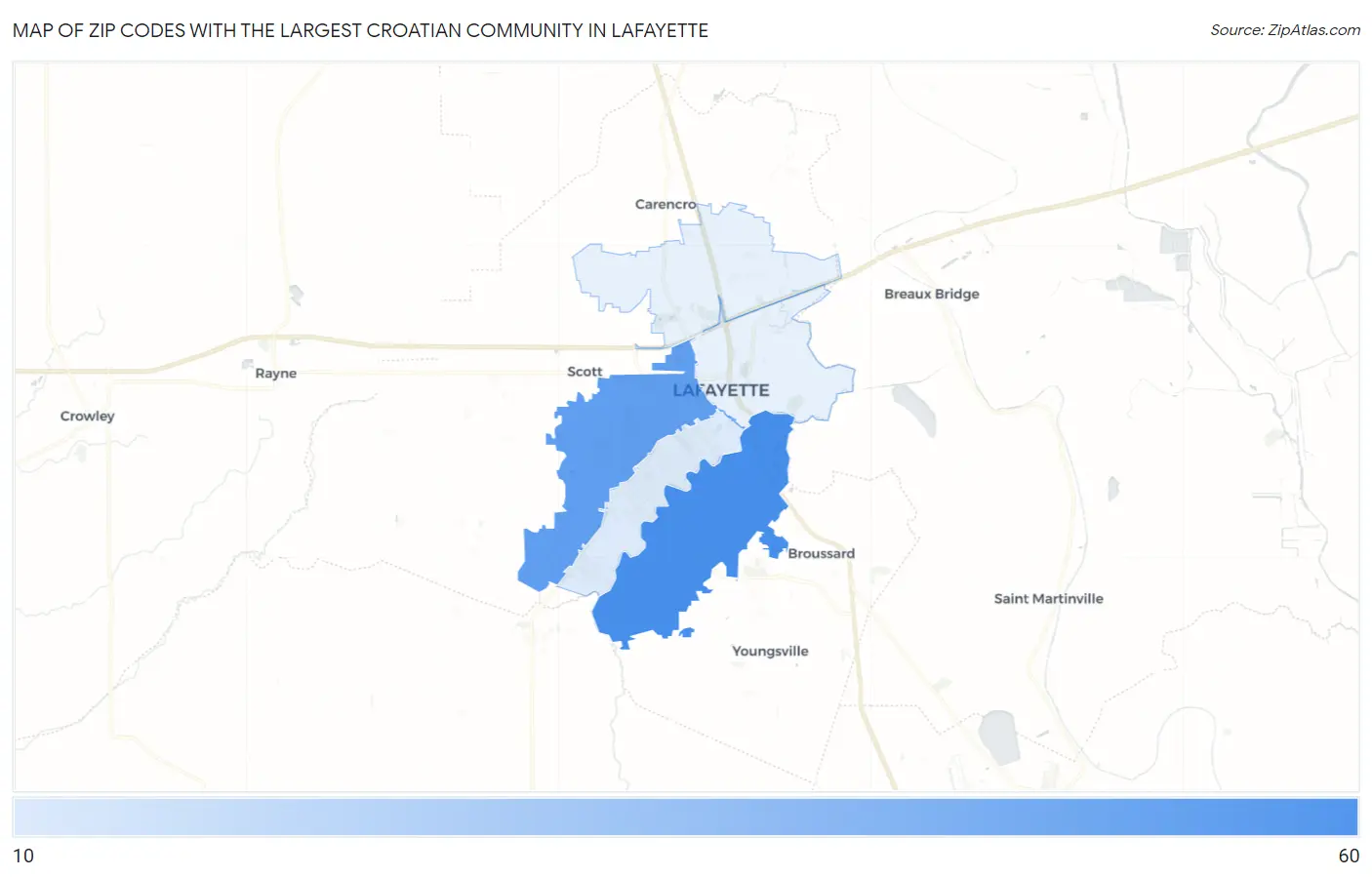 Zip Codes with the Largest Croatian Community in Lafayette Map