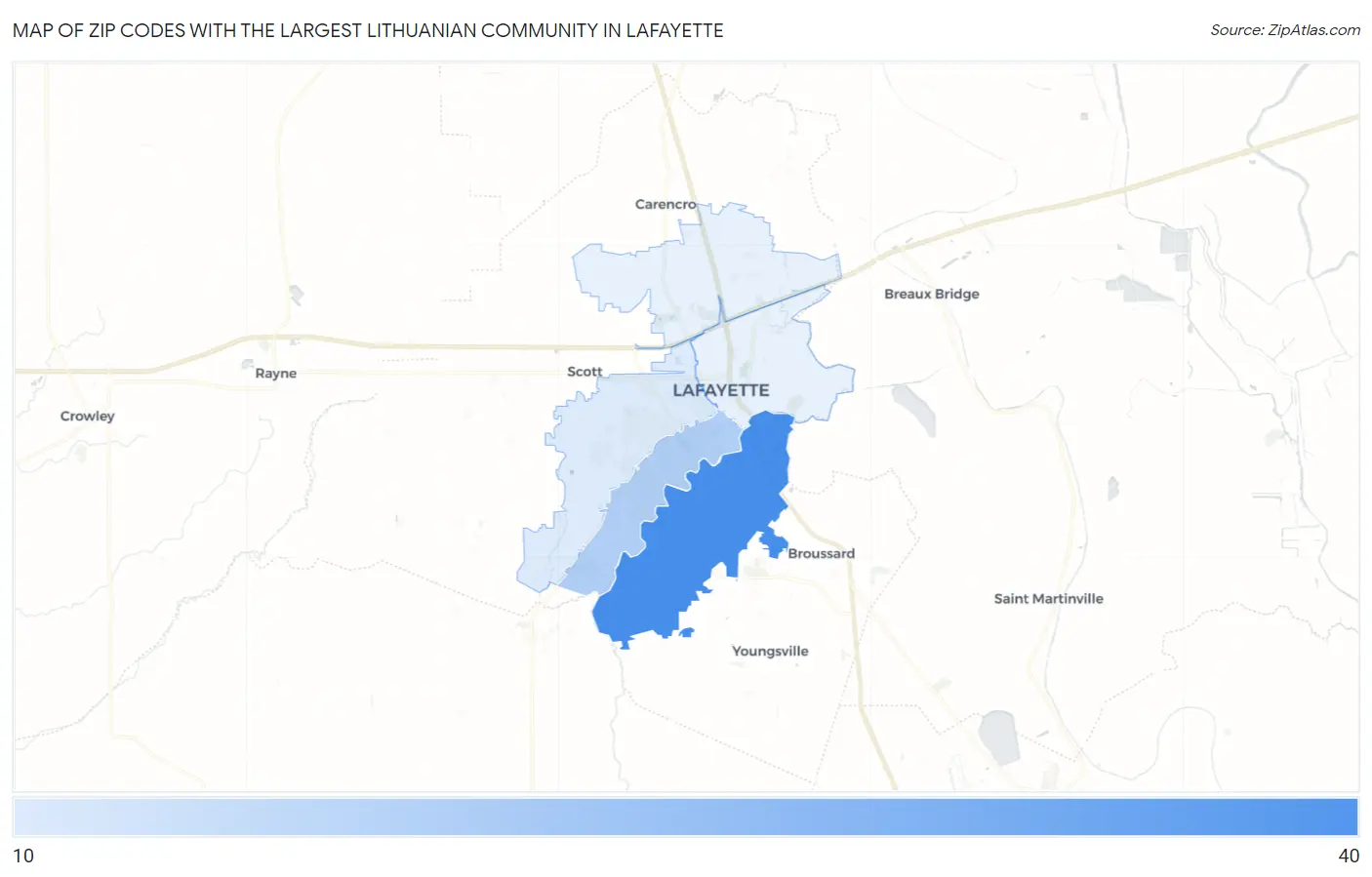 Zip Codes with the Largest Lithuanian Community in Lafayette Map