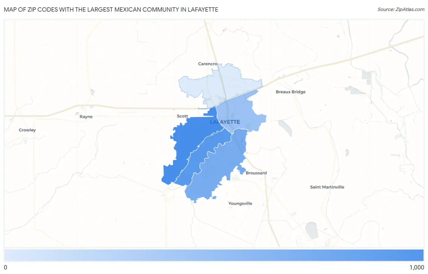 Zip Codes with the Largest Mexican Community in Lafayette Map