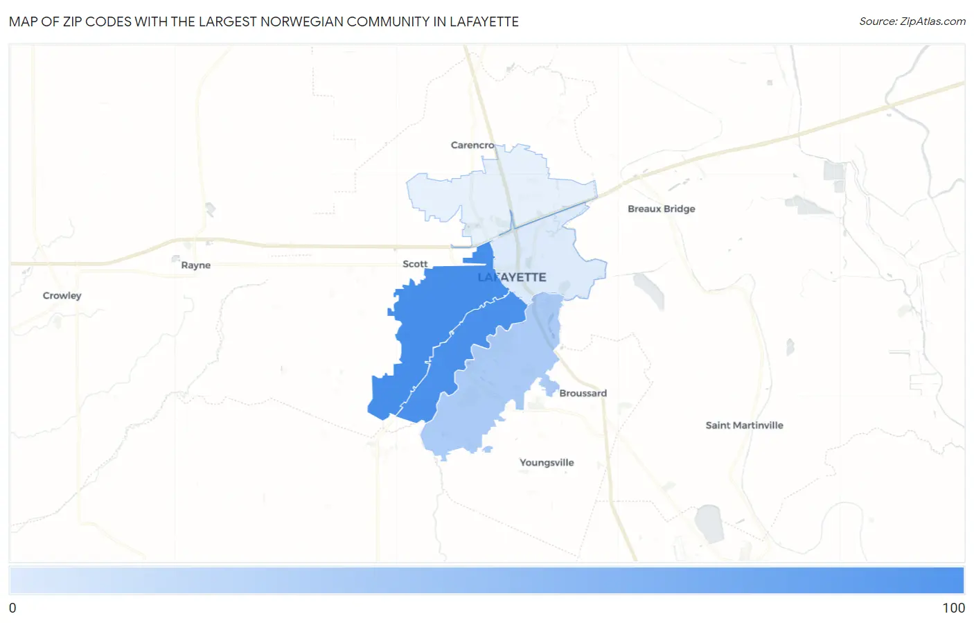 Zip Codes with the Largest Norwegian Community in Lafayette Map