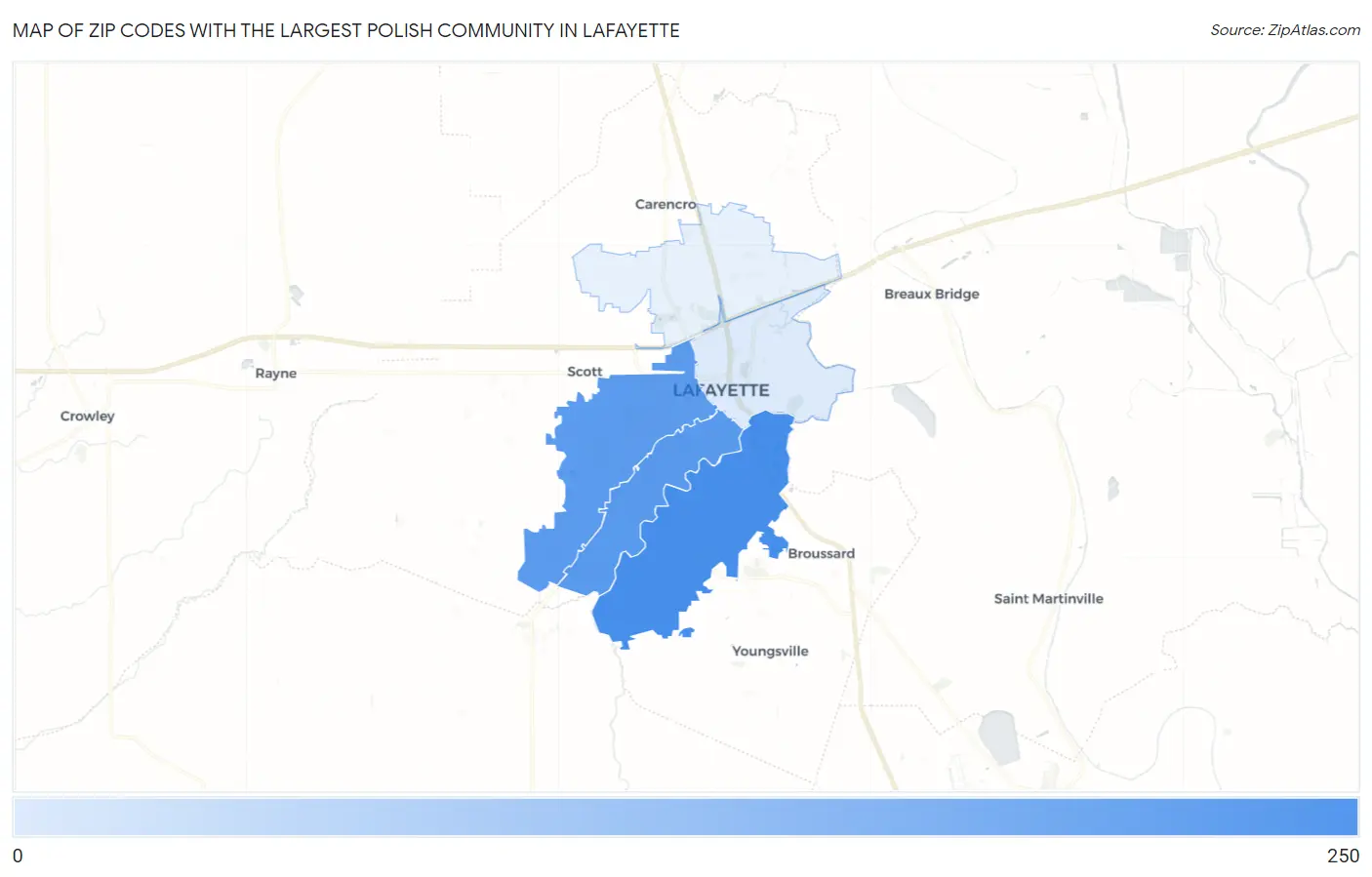 Zip Codes with the Largest Polish Community in Lafayette Map