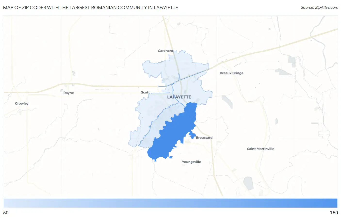 Zip Codes with the Largest Romanian Community in Lafayette Map