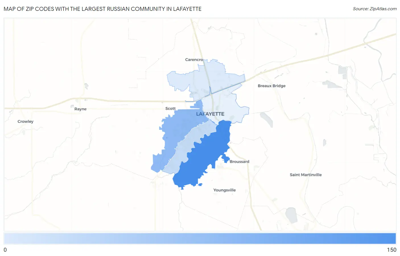 Zip Codes with the Largest Russian Community in Lafayette Map