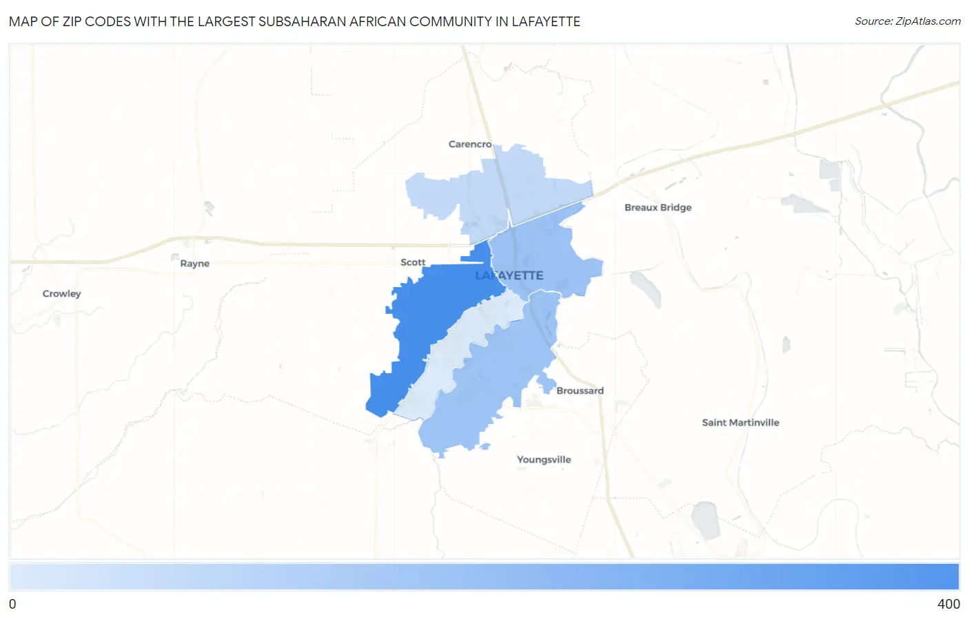 Zip Codes with the Largest Subsaharan African Community in Lafayette Map