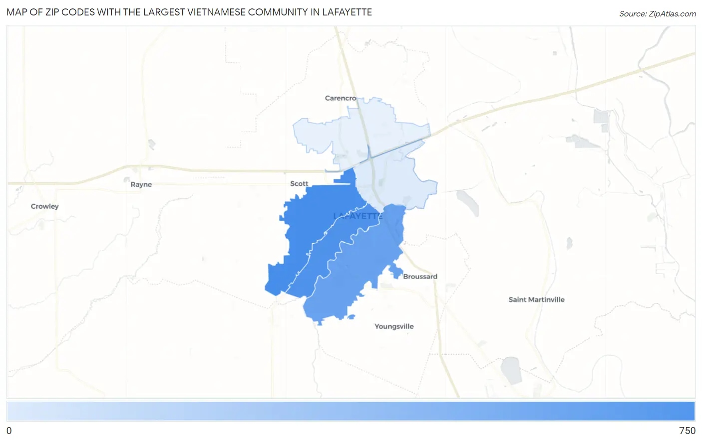 Zip Codes with the Largest Vietnamese Community in Lafayette Map