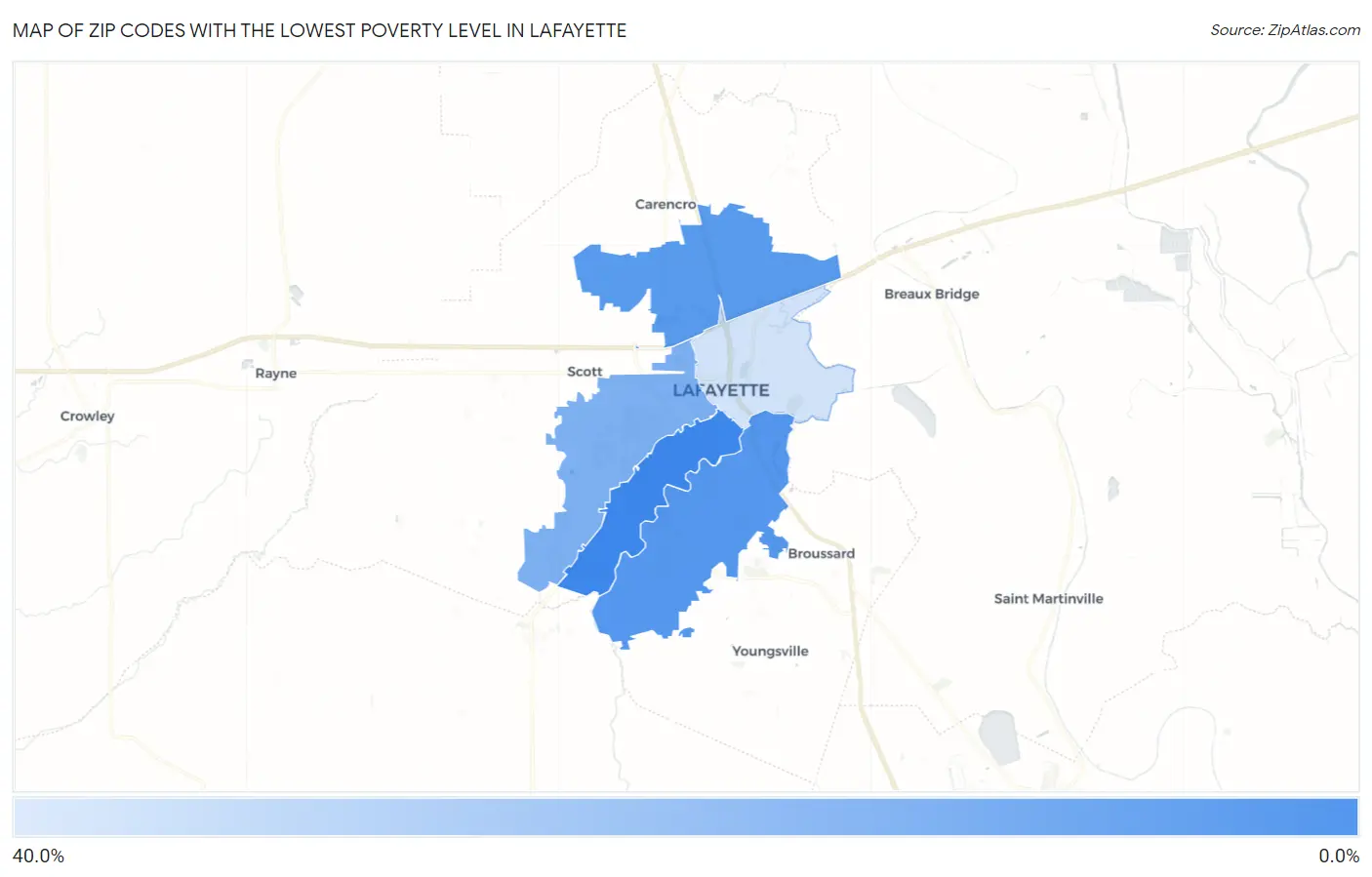 Zip Codes with the Lowest Poverty Level in Lafayette Map