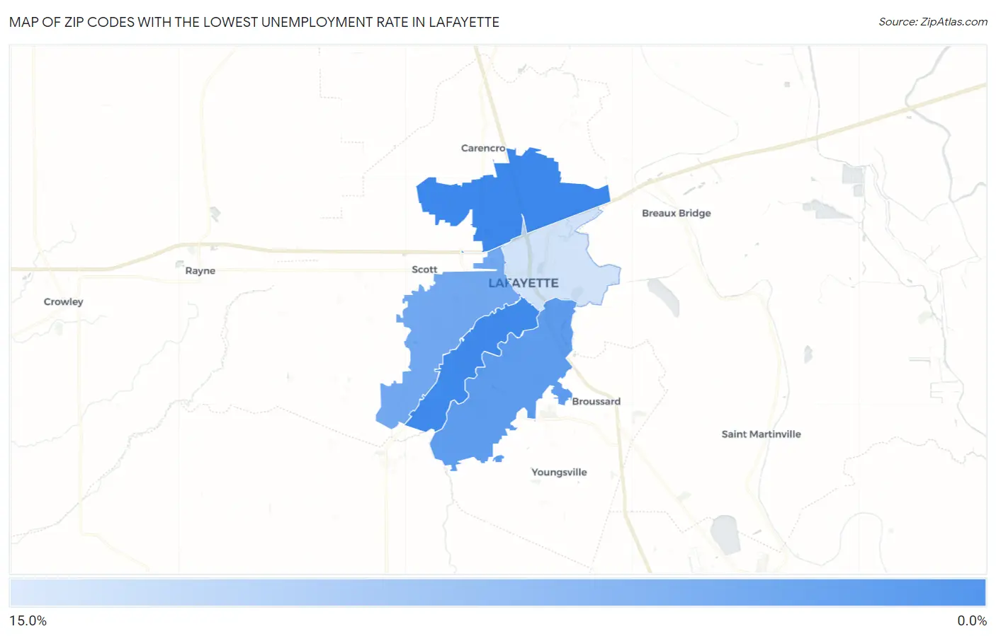 Zip Codes with the Lowest Unemployment Rate in Lafayette Map