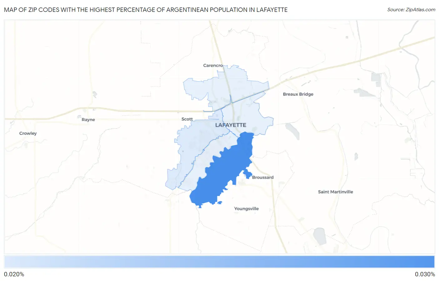 Zip Codes with the Highest Percentage of Argentinean Population in Lafayette Map