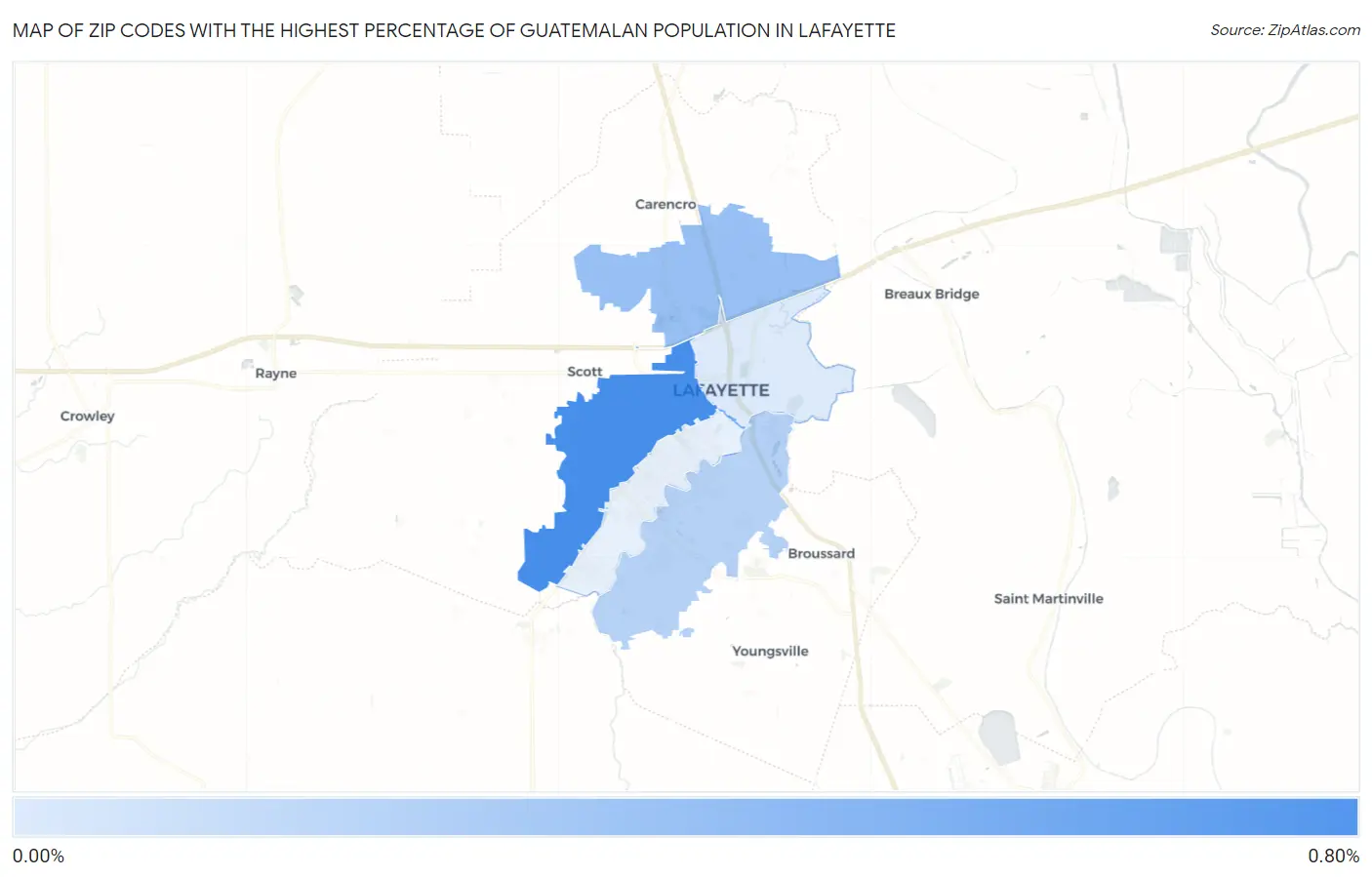 Zip Codes with the Highest Percentage of Guatemalan Population in Lafayette Map