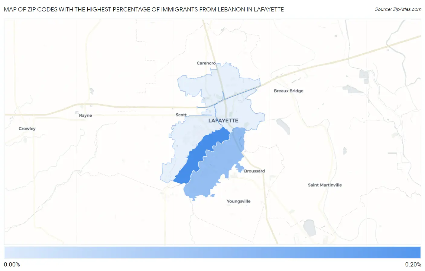 Zip Codes with the Highest Percentage of Immigrants from Lebanon in Lafayette Map
