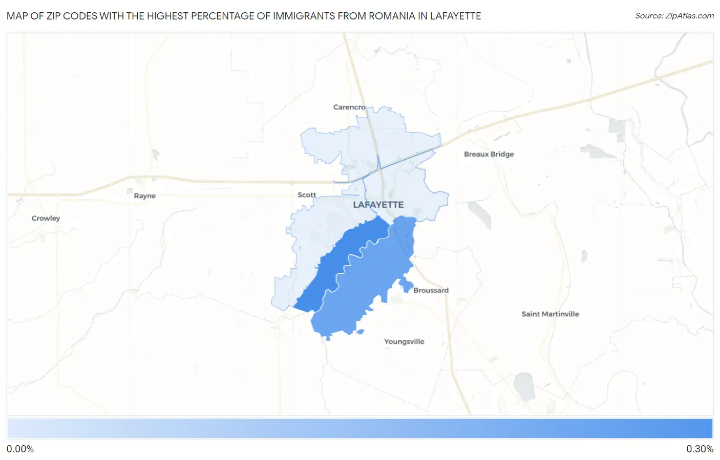 Zip Codes with the Highest Percentage of Immigrants from Romania in Lafayette Map