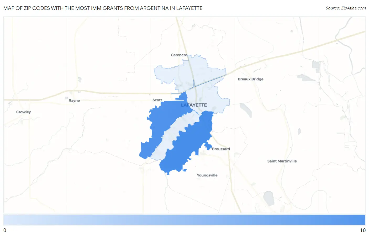 Zip Codes with the Most Immigrants from Argentina in Lafayette Map