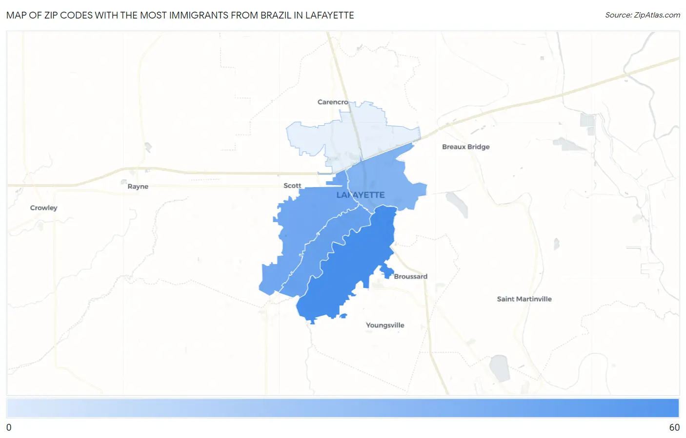 Zip Codes with the Most Immigrants from Brazil in Lafayette Map