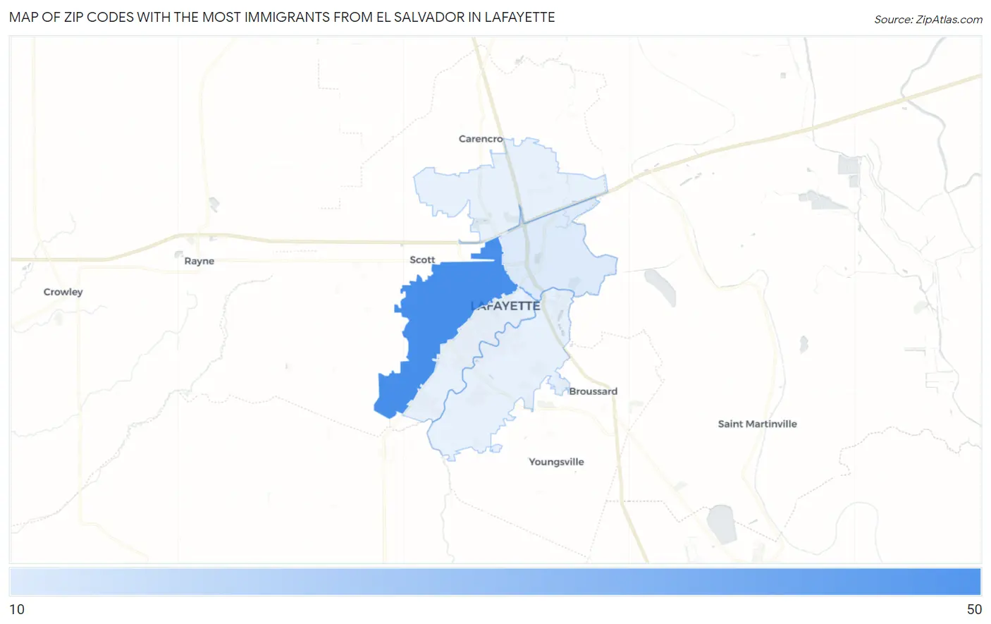Zip Codes with the Most Immigrants from El Salvador in Lafayette Map