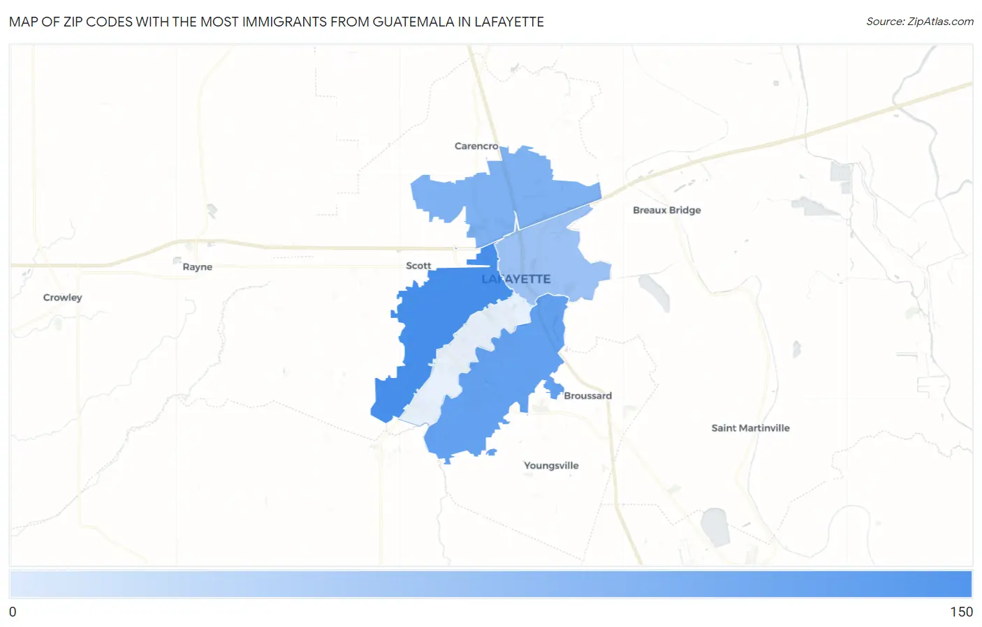 Zip Codes with the Most Immigrants from Guatemala in Lafayette Map