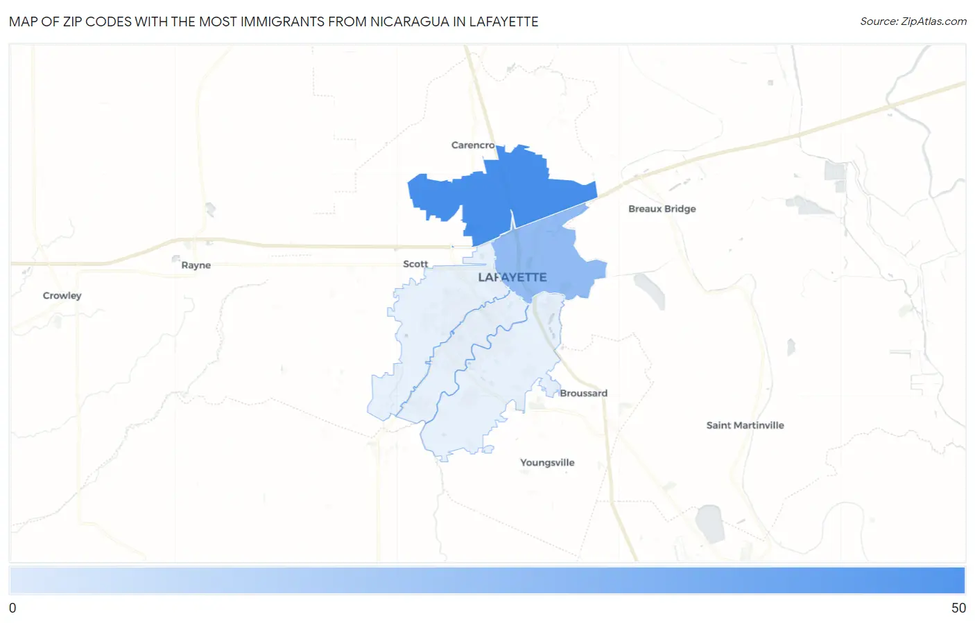 Zip Codes with the Most Immigrants from Nicaragua in Lafayette Map