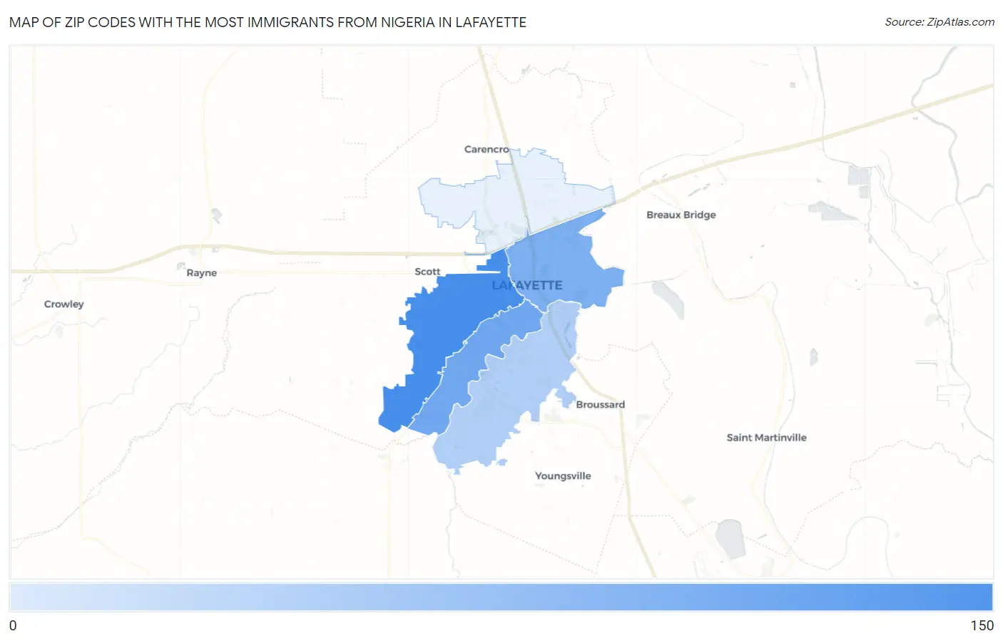 Zip Codes with the Most Immigrants from Nigeria in Lafayette Map