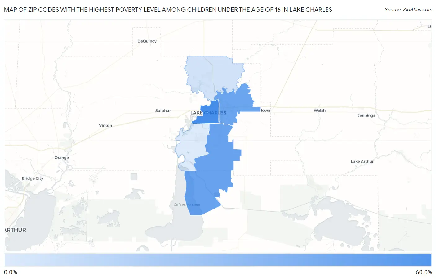 Zip Codes with the Highest Poverty Level Among Children Under the Age of 16 in Lake Charles Map