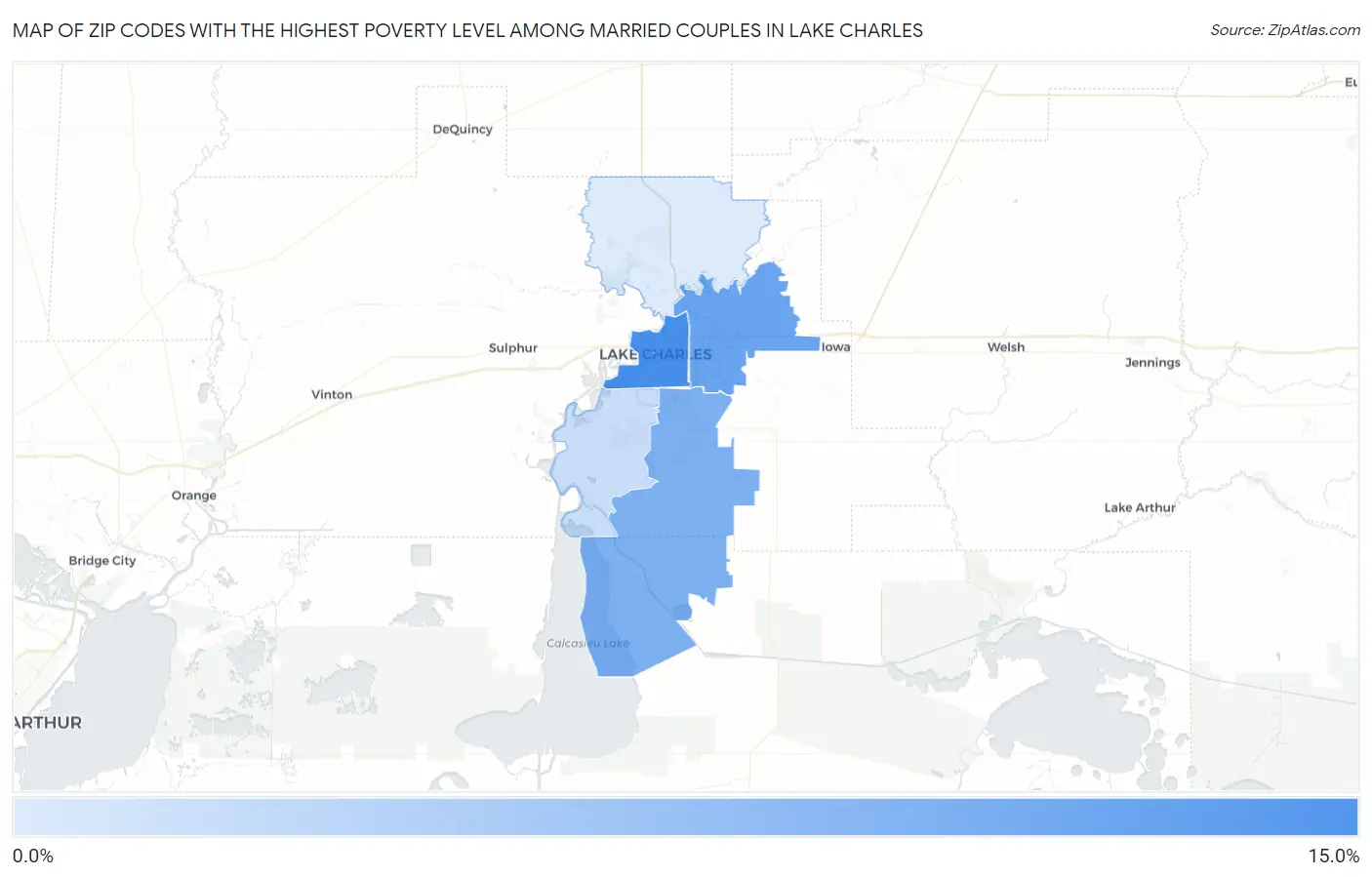 Zip Codes with the Highest Poverty Level Among Married Couples in Lake Charles Map