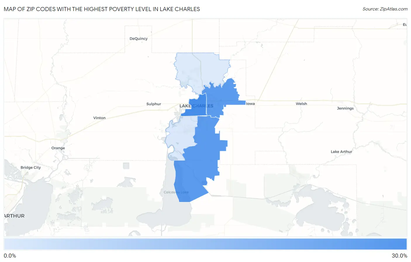 Zip Codes with the Highest Poverty Level in Lake Charles Map