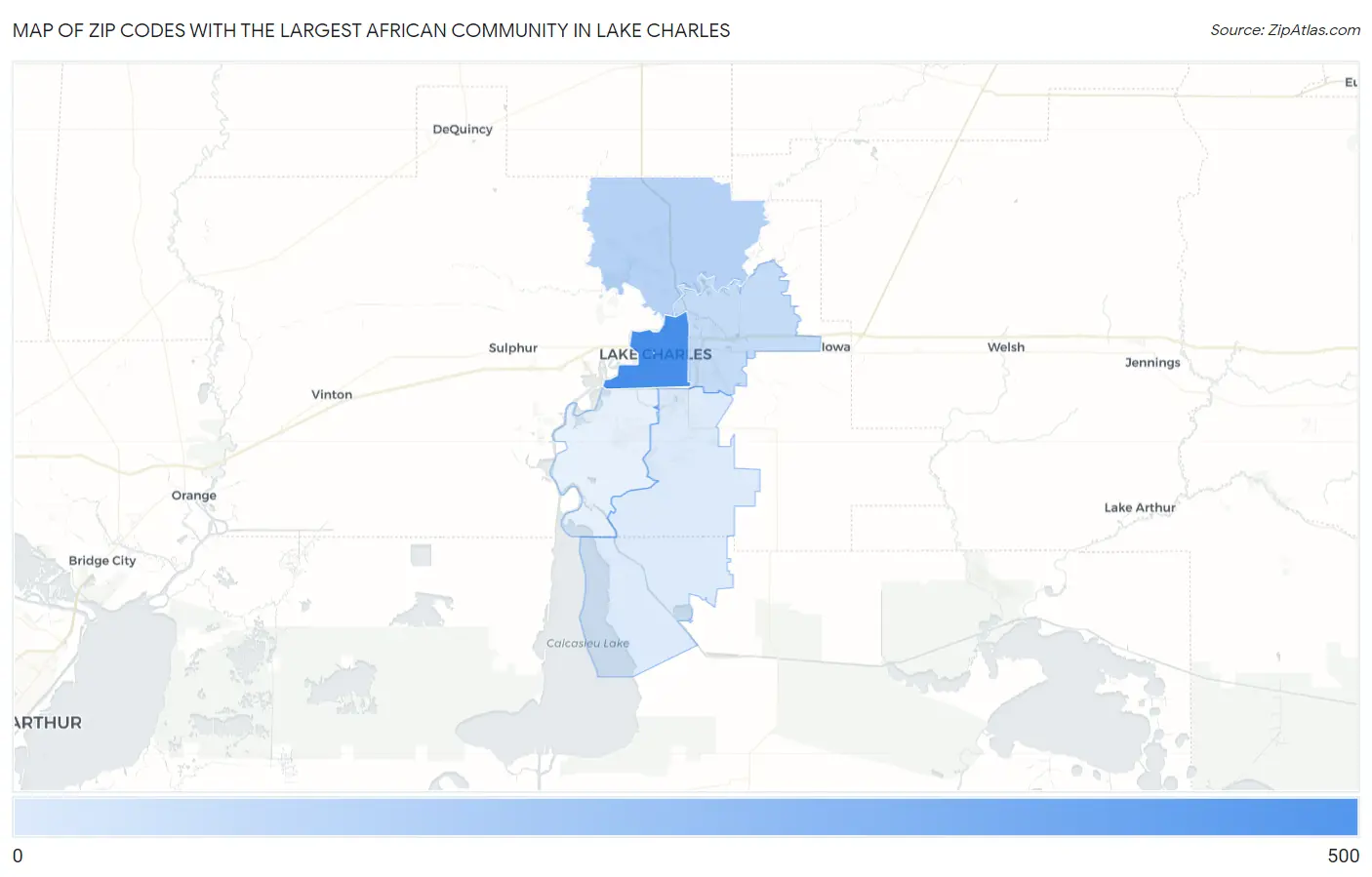 Zip Codes with the Largest African Community in Lake Charles Map
