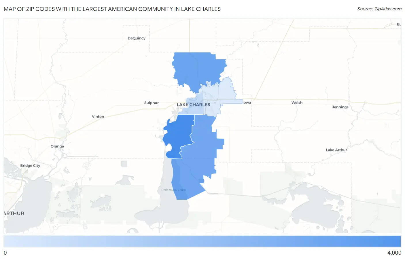 Zip Codes with the Largest American Community in Lake Charles Map