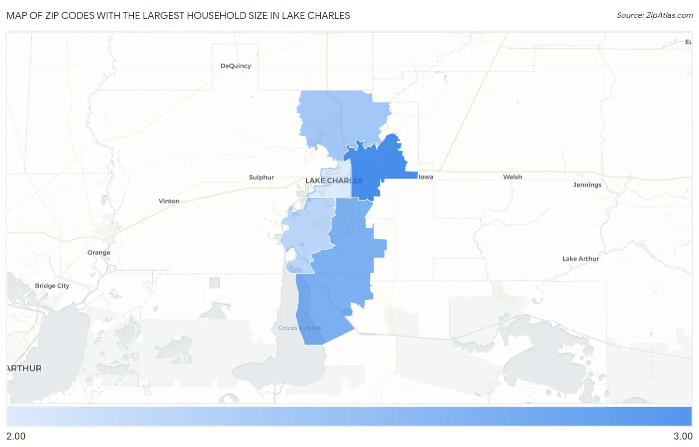 Zip Codes with the Largest Household Size in Lake Charles Map
