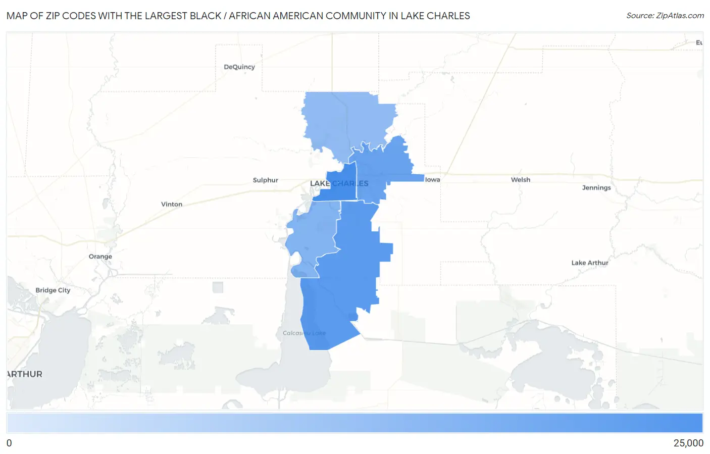 Zip Codes with the Largest Black / African American Community in Lake Charles Map