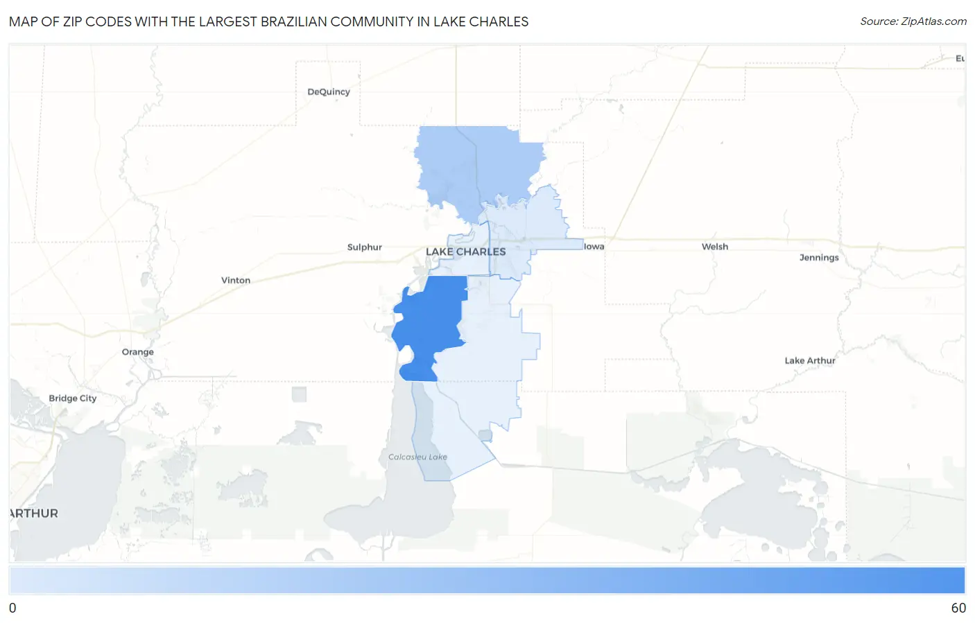 Zip Codes with the Largest Brazilian Community in Lake Charles Map