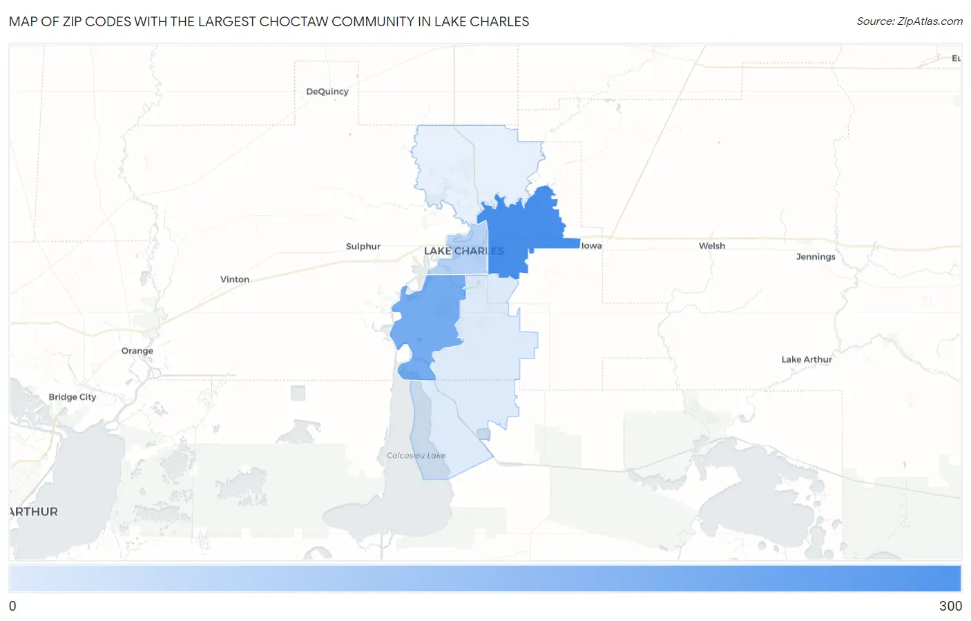 Zip Codes with the Largest Choctaw Community in Lake Charles Map