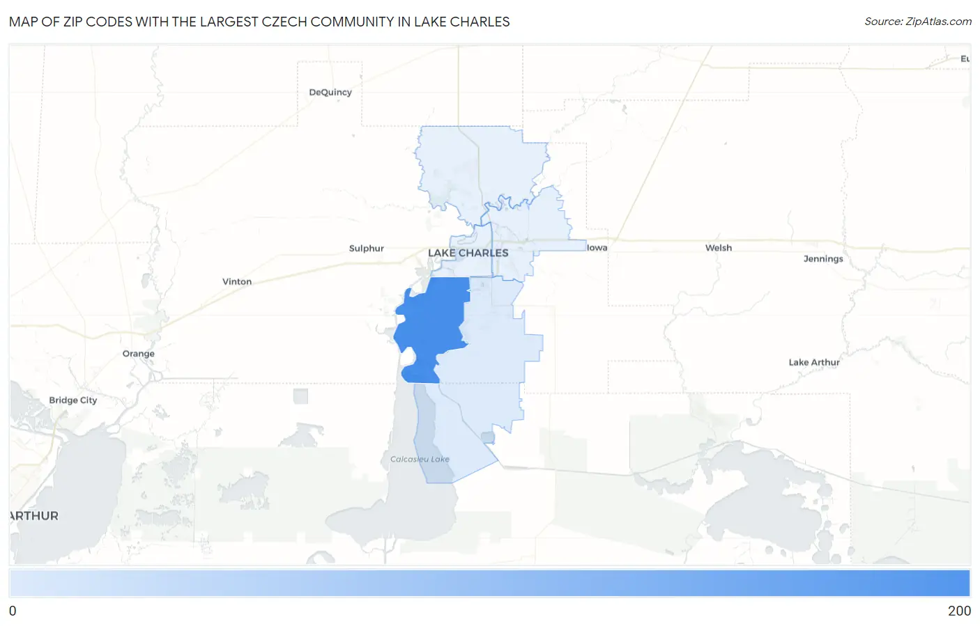 Zip Codes with the Largest Czech Community in Lake Charles Map