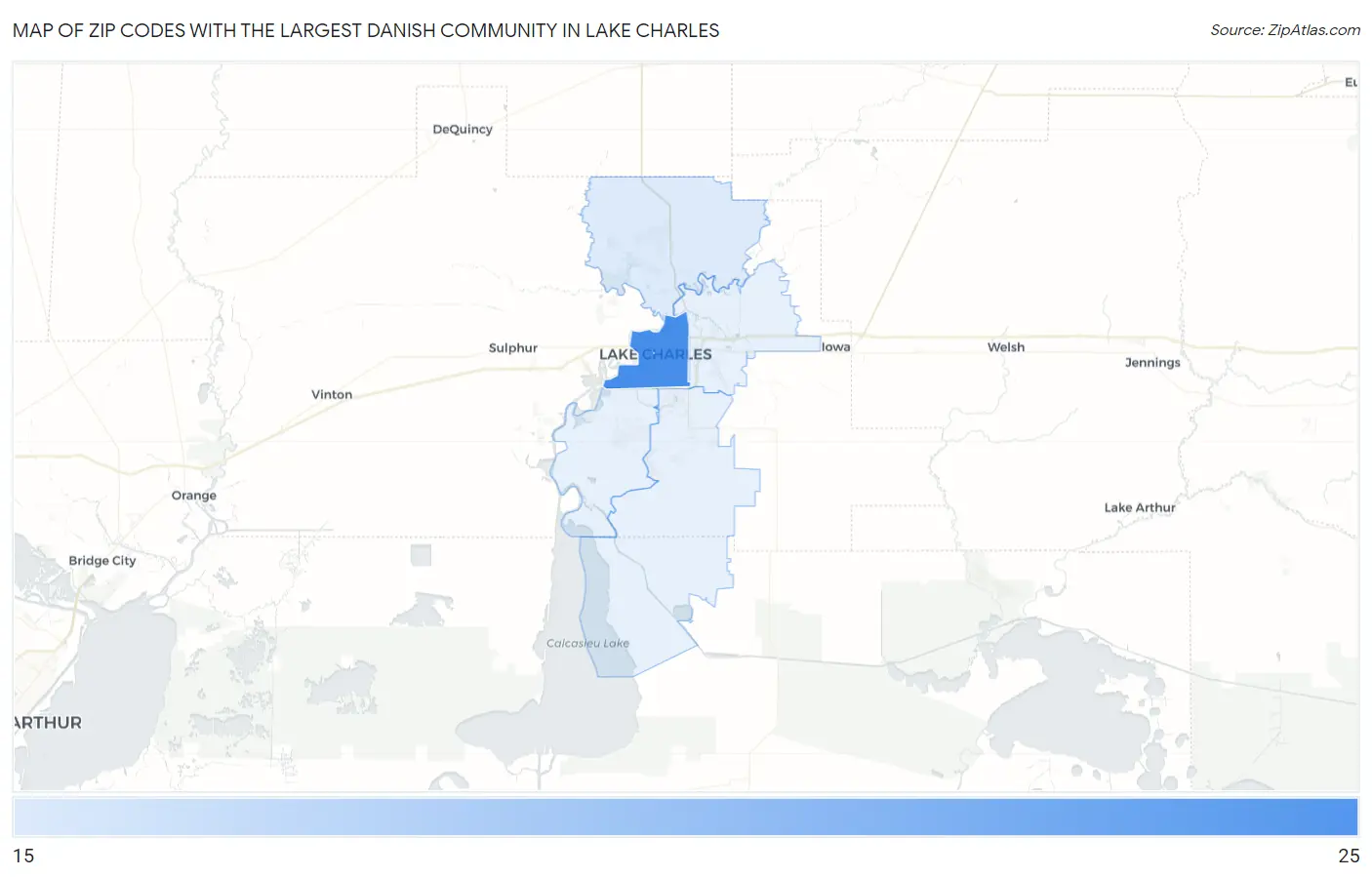 Zip Codes with the Largest Danish Community in Lake Charles Map