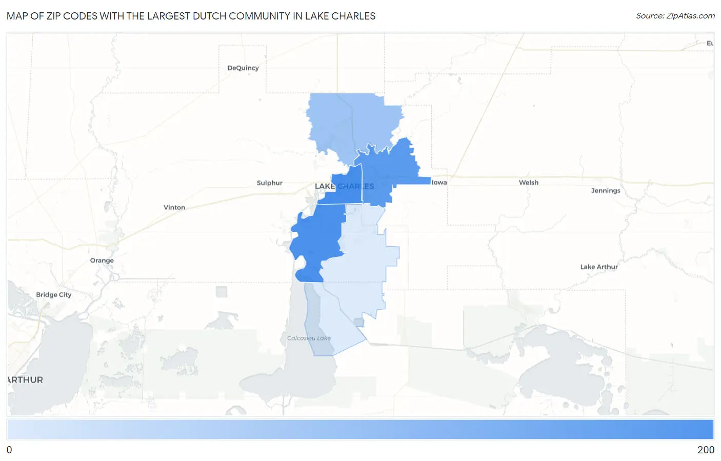 Zip Codes with the Largest Dutch Community in Lake Charles Map