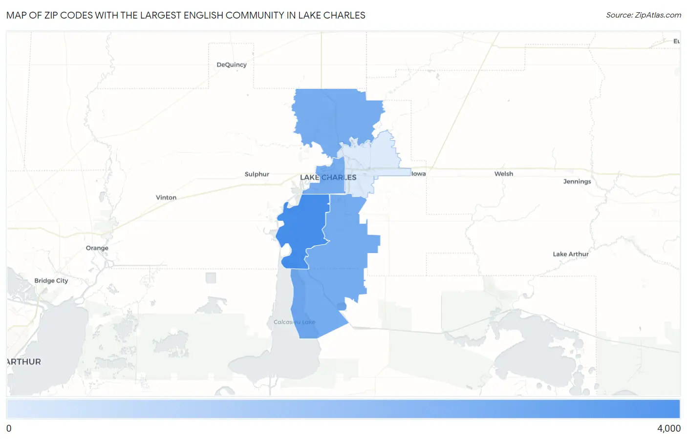 Zip Codes with the Largest English Community in Lake Charles Map