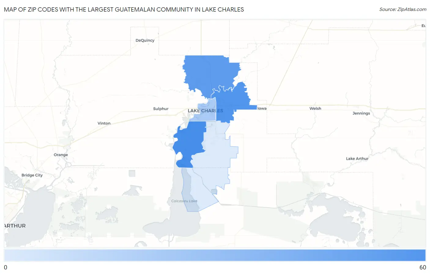 Zip Codes with the Largest Guatemalan Community in Lake Charles Map