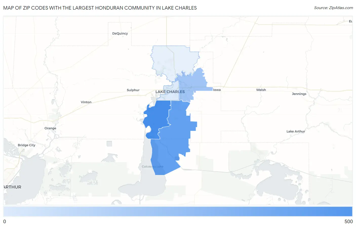 Zip Codes with the Largest Honduran Community in Lake Charles Map