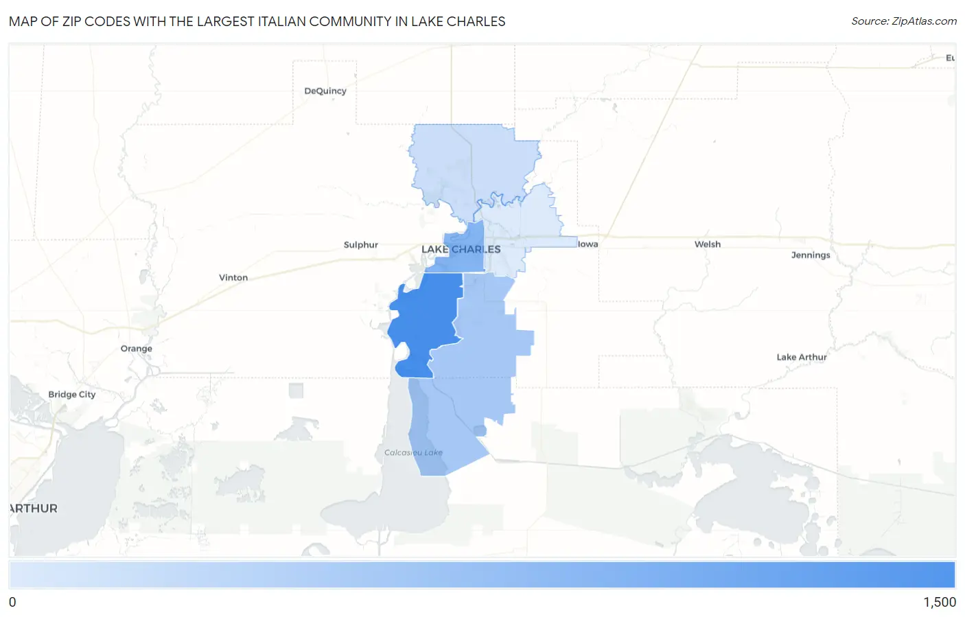 Zip Codes with the Largest Italian Community in Lake Charles Map