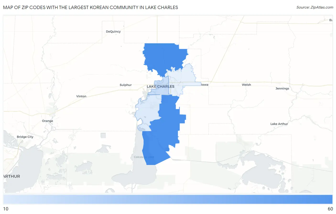 Zip Codes with the Largest Korean Community in Lake Charles Map