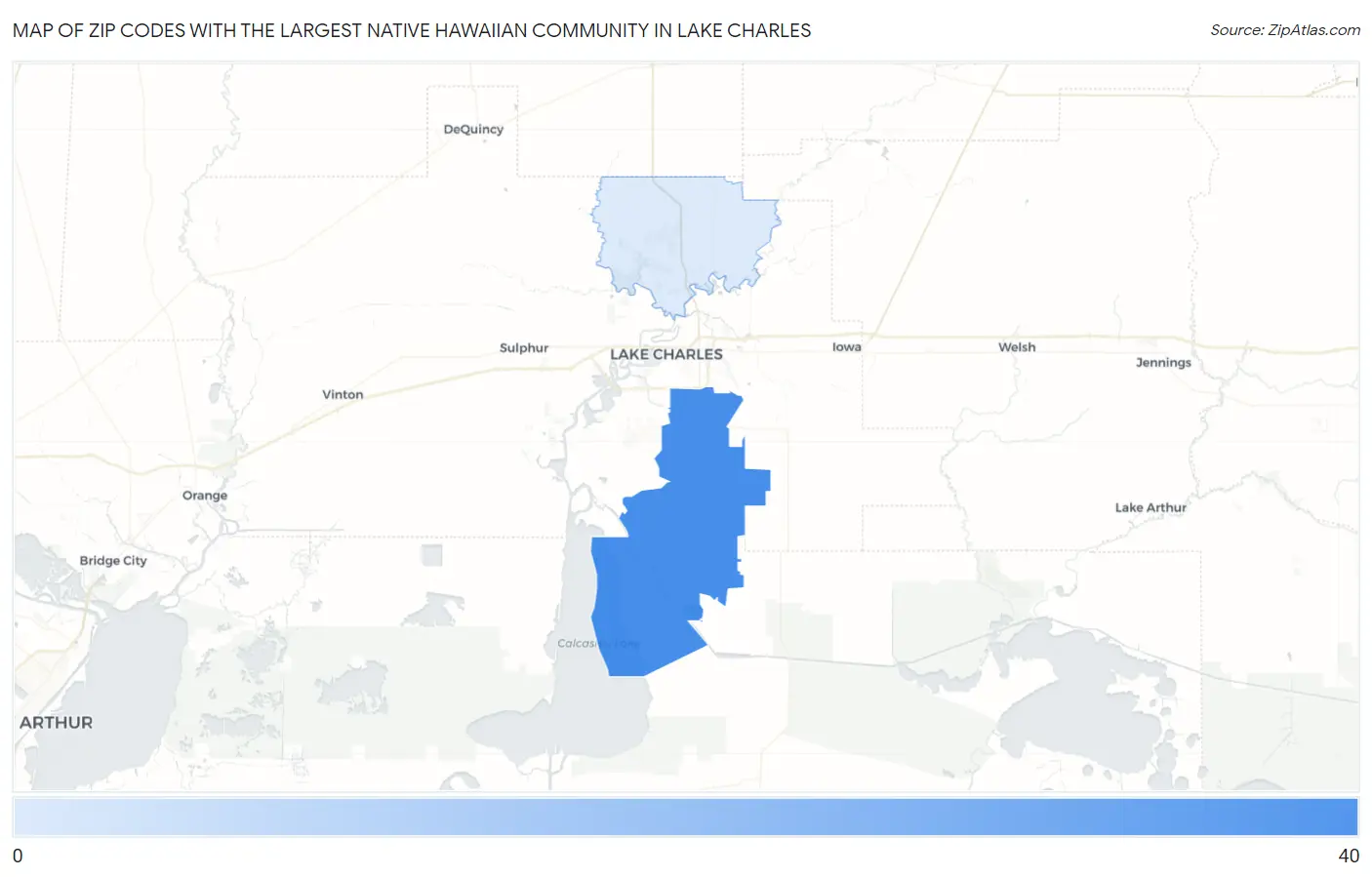 Zip Codes with the Largest Native Hawaiian Community in Lake Charles Map