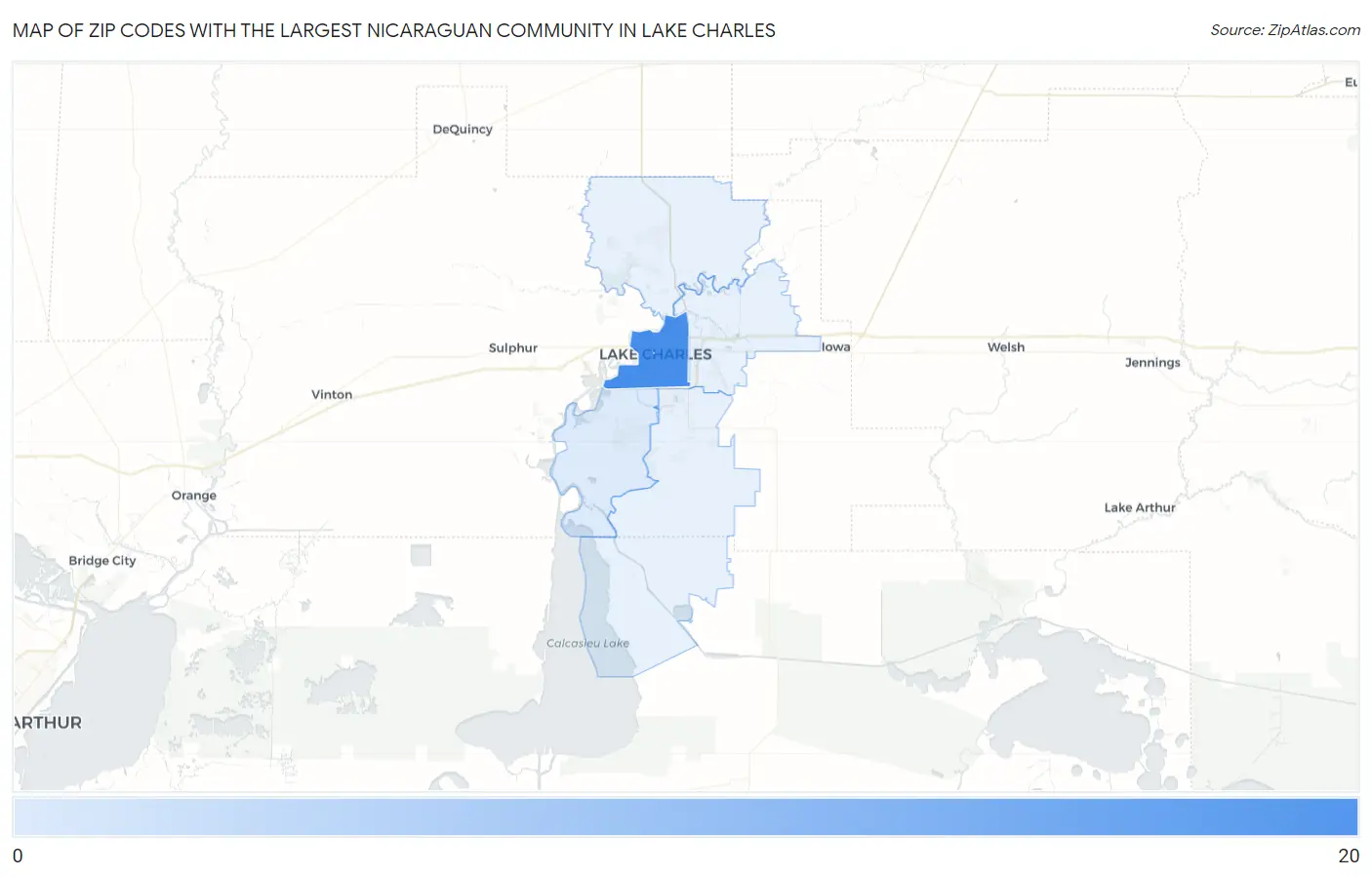 Zip Codes with the Largest Nicaraguan Community in Lake Charles Map