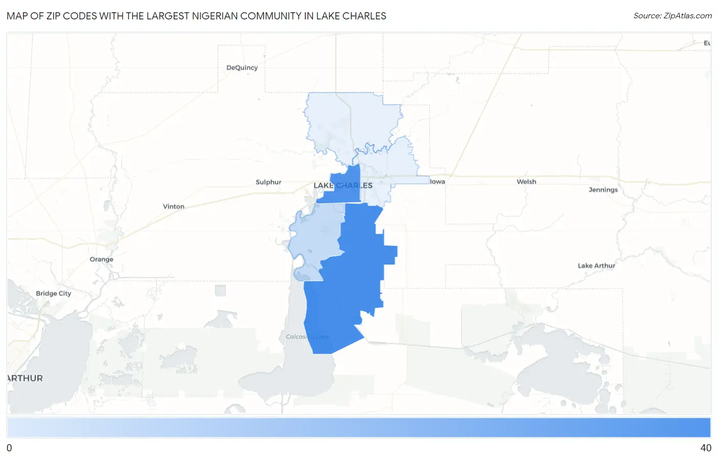 Zip Codes with the Largest Nigerian Community in Lake Charles Map