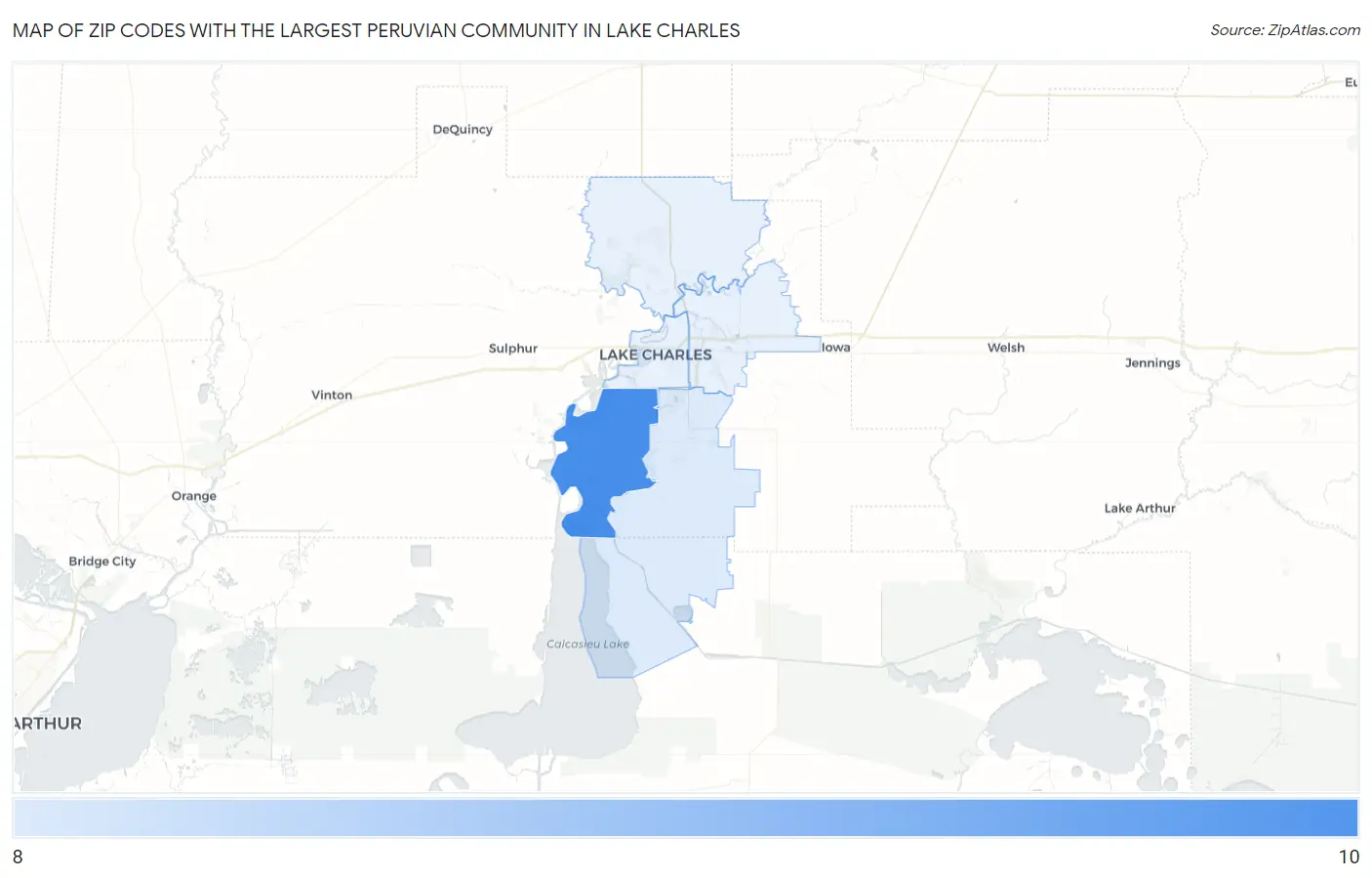 Zip Codes with the Largest Peruvian Community in Lake Charles Map