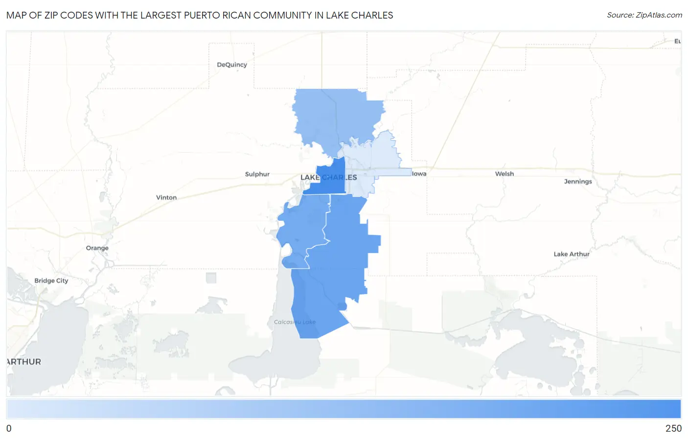 Zip Codes with the Largest Puerto Rican Community in Lake Charles Map