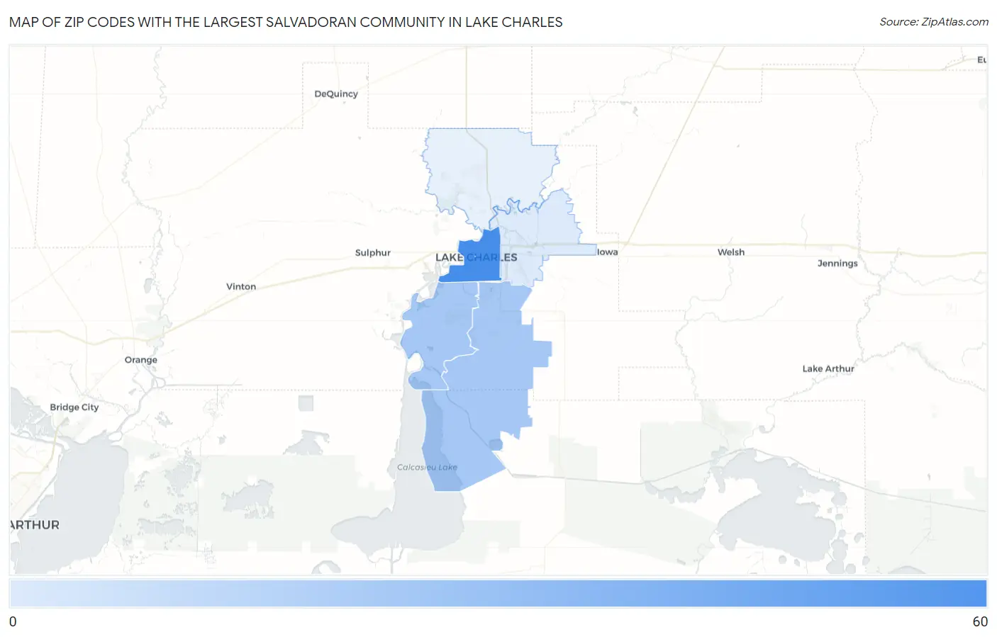 Zip Codes with the Largest Salvadoran Community in Lake Charles Map