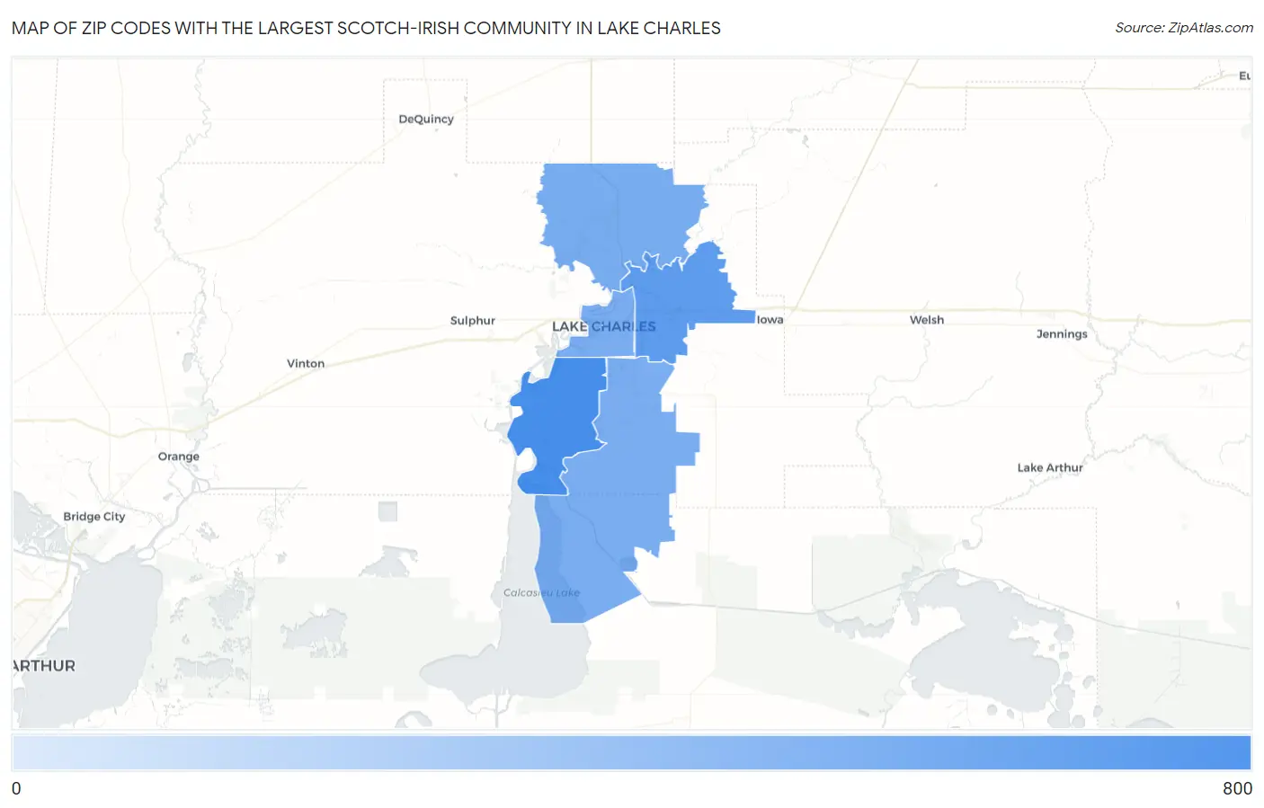 Zip Codes with the Largest Scotch-Irish Community in Lake Charles Map