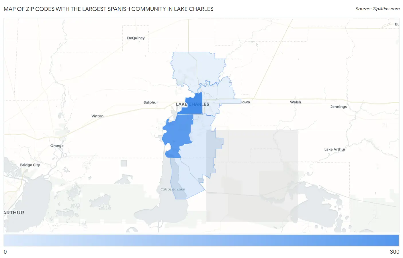 Zip Codes with the Largest Spanish Community in Lake Charles Map