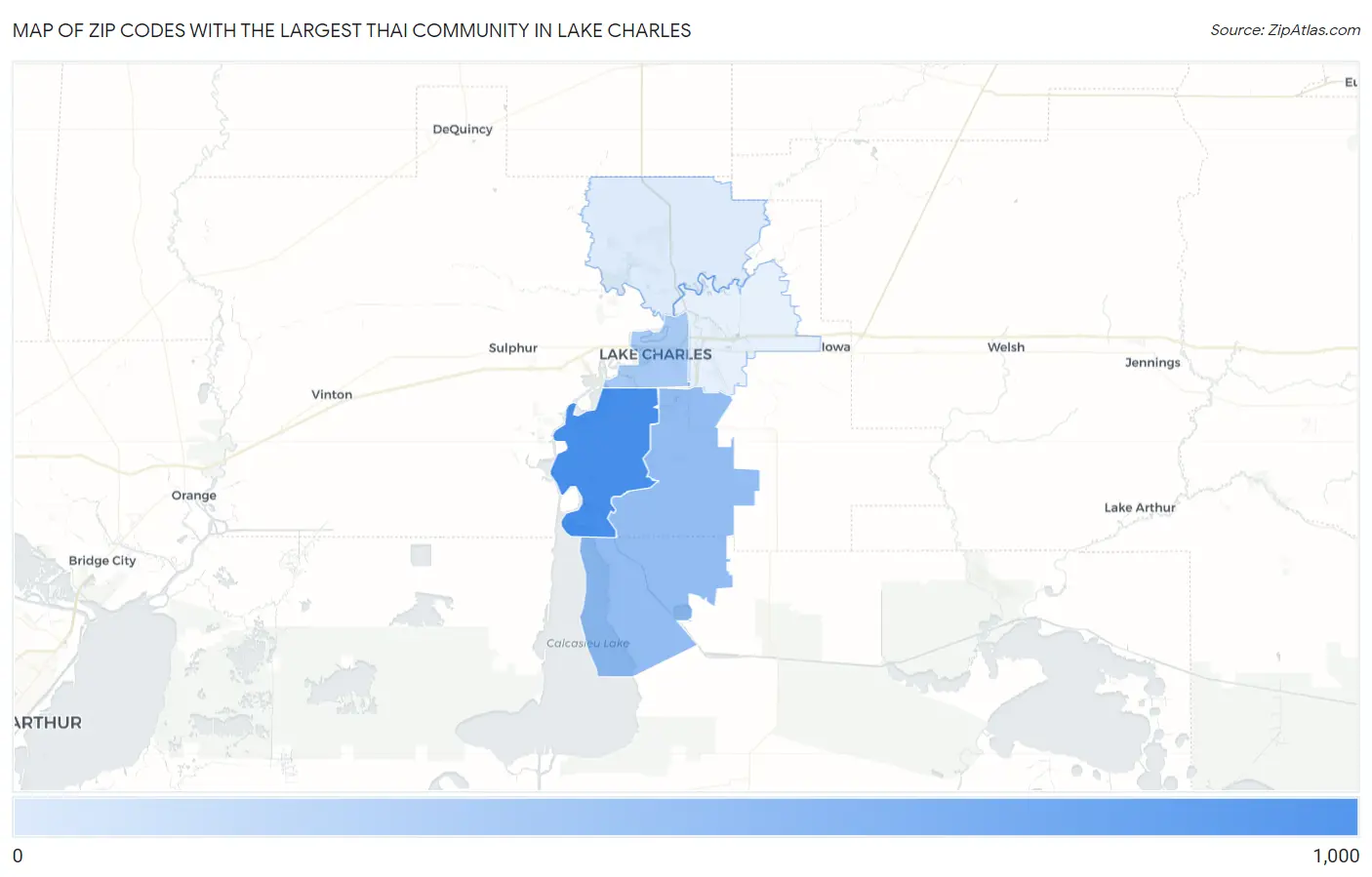 Zip Codes with the Largest Thai Community in Lake Charles Map