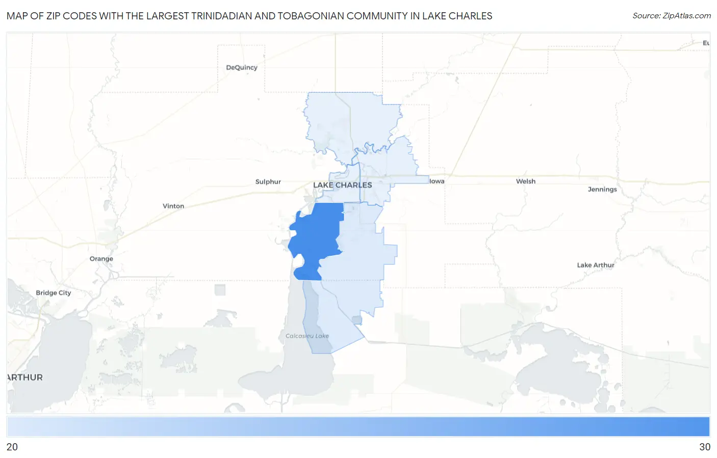 Zip Codes with the Largest Trinidadian and Tobagonian Community in Lake Charles Map