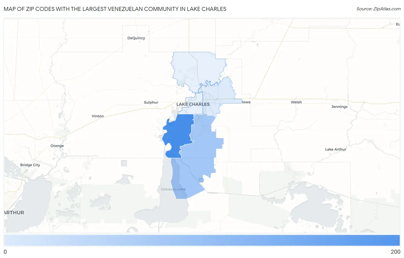 Zip Codes with the Largest Venezuelan Community in Lake Charles Map